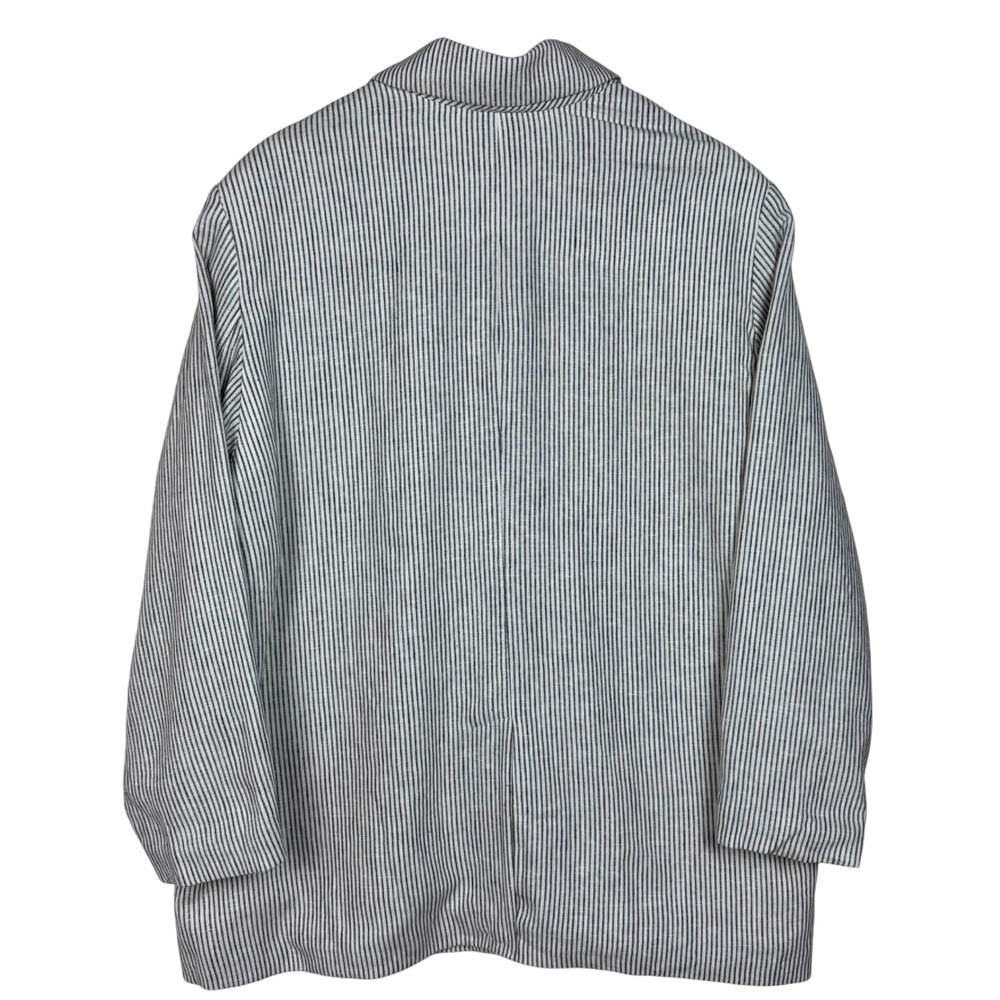 NWT Old Navy Double Breasted Linen Blend Striped Blazer Women 2X Charcoal Career - Picture 2 of 13